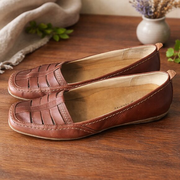 Easy Spirit Shoes - Easy Spirit Brown Leather Loafers Flats Comfort Slip-On 8